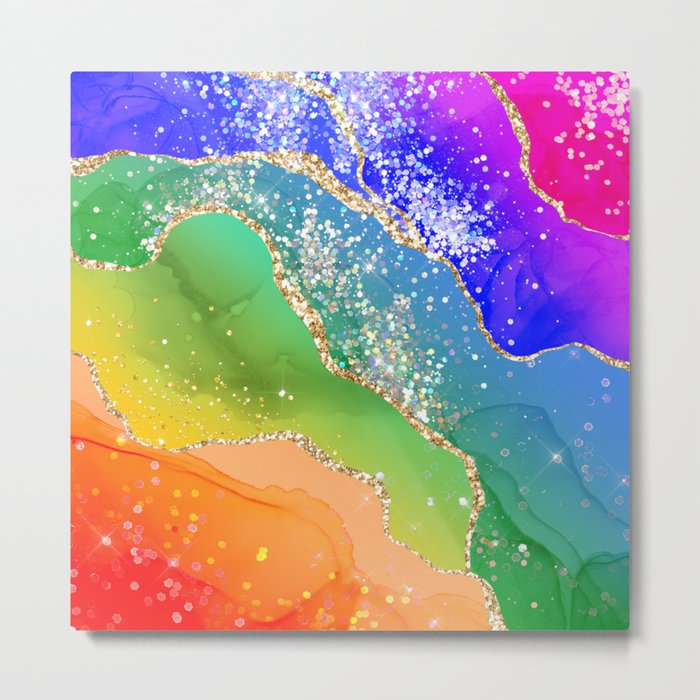 Vibrant Rainbow Glitter Agate Texture 06 Metal Print