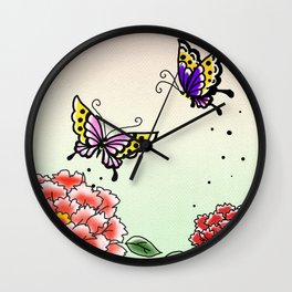 Two peony and two butterflies～牡丹と蝶々～ Wall Clock