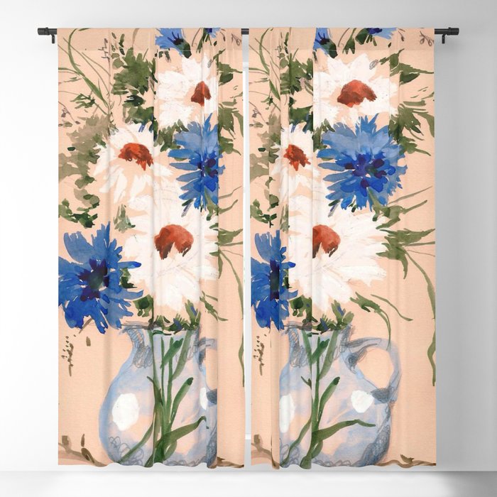Watercolor Meadow Flowers. Bouquet. Cornflowers and Daisies Blackout Curtain