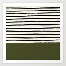 Olive Green x Stripes Art Print