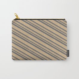 [ Thumbnail: Tan & Dim Gray Colored Lined/Striped Pattern Carry-All Pouch ]