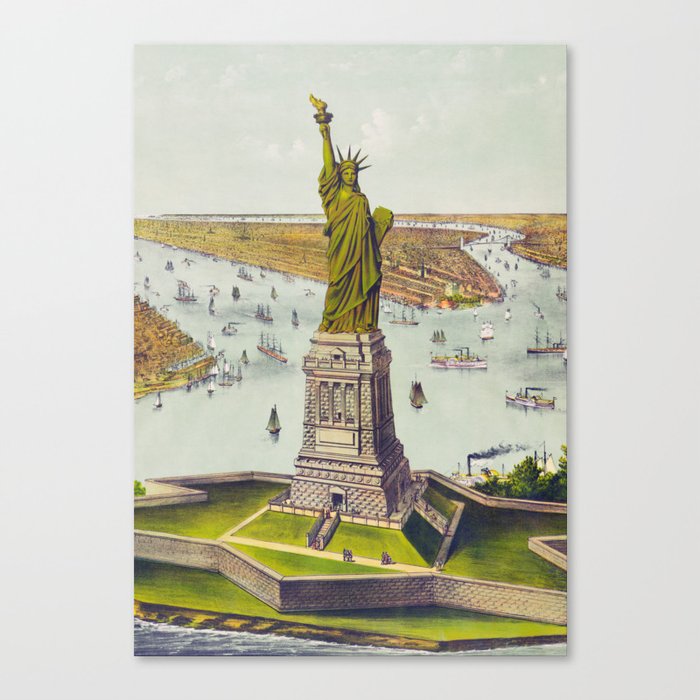 New York Vintage Travel Poster 1890s - New York Wall Art - Great Bartholdi Statue Canvas Print