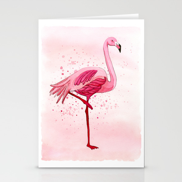 Pink Watercolor Flamingo Stationery 
