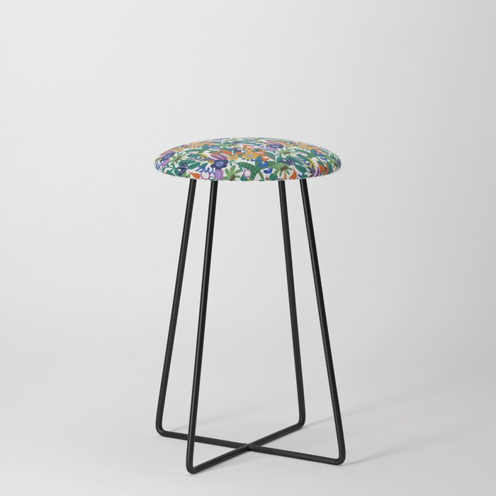 Jungle Floral White Counter Stool