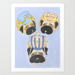 Little Drummer Pugs Art Print | Animal, Painting, Mixed Media, Illustration 