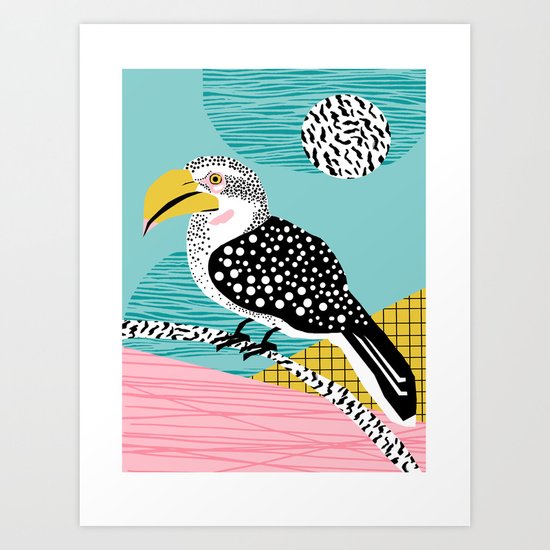What - memphis tropical retro neon throwback 1980s 80s style hipster abstract bird vacation nature Art Print
