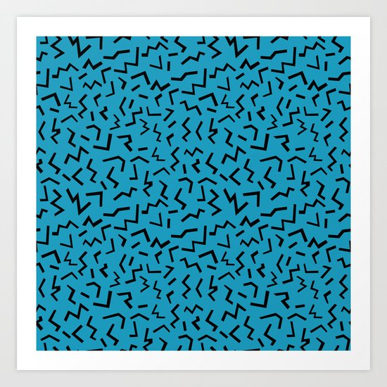 memphis pattern trendy modern pattern print black and blue retro prints Art Print