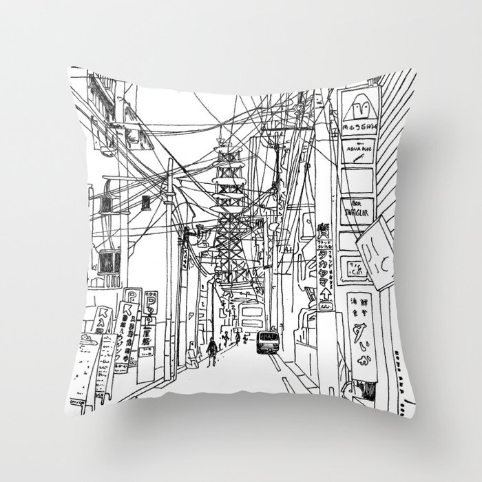 Osaka - downtown street Throw Pillow