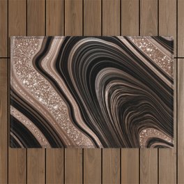 Black & Rose Gold Agate  Outdoor Rug