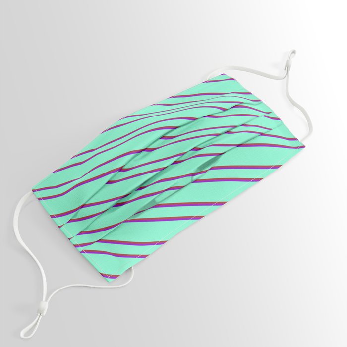 Aquamarine, Brown, and Dark Violet Colored Pattern of Stripes Face Mask