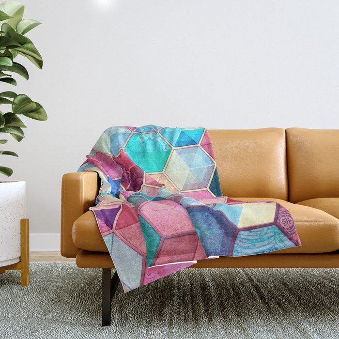 Topaz & Ruby Crystal Honeycomb Cubes Throw Blanket