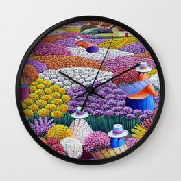 Pearl of the Andes Mountains - Valley of Starry Ranunculus Blossoms and Flower Sellers Wall Clock