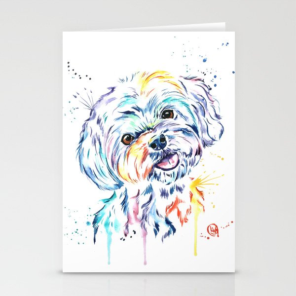 Havanese Colorful Watercolor Pet Portrait Painting Stationery Cards