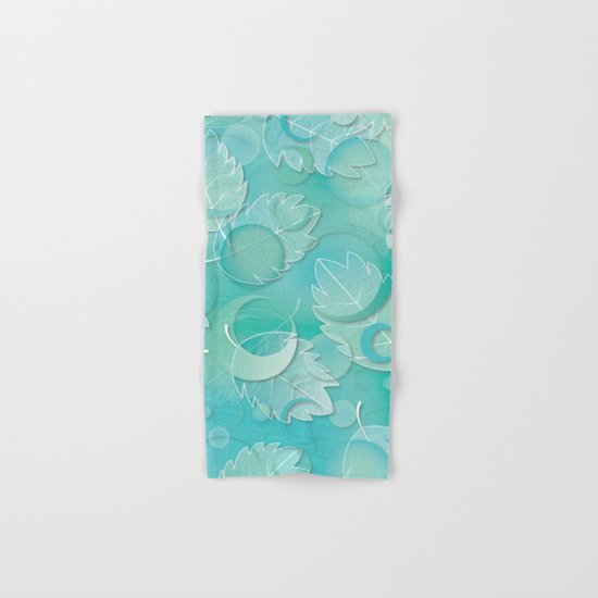 Floating Leaves Pattern IV - Winter, Ice Teal Hand & Bath Towel