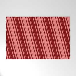 [ Thumbnail: Light Coral & Maroon Colored Stripes Pattern Welcome Mat ]