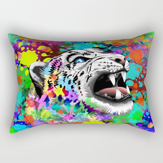 Leopard Psychedelic Paint Splats Rectangular Pillow