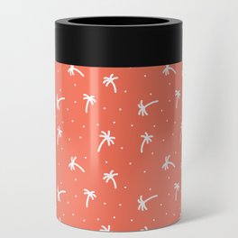 Coral And White Doodle Palm Tree Pattern Can Cooler