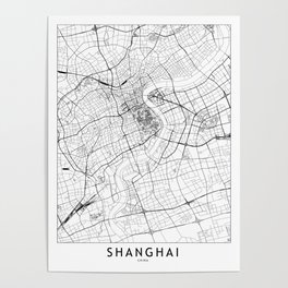 Shanghai White Map Poster