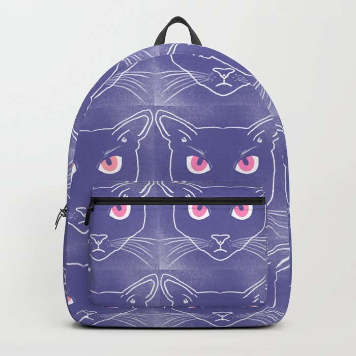 Retro Periwinkle Cat Silhouettes Hot Pink Eyes Backpack