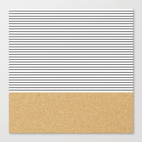 Minimal Gold Glitter Stripes Canvas Print