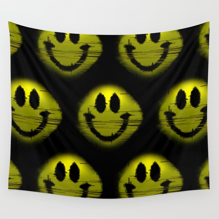 Smile glitch in the dark Wall Tapestry