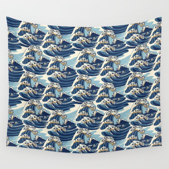 The great wave of pug tapestry sale