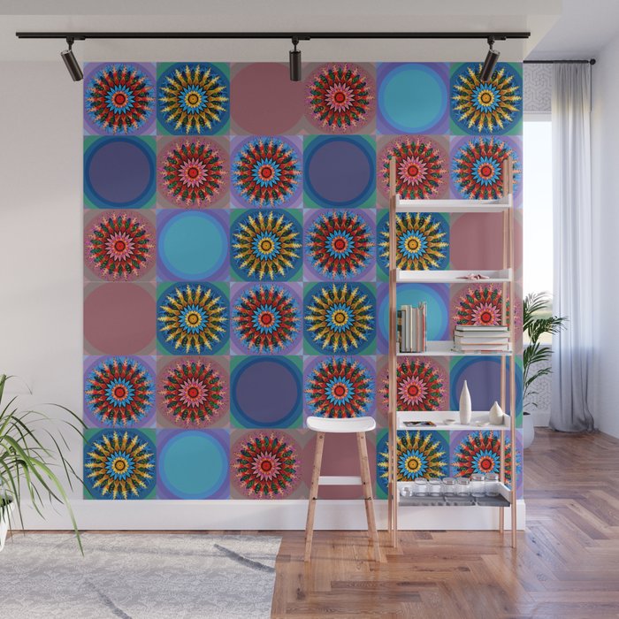 Colorful Mandala Grids - Vibrant Blues Wall Mural