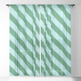 [ Thumbnail: Sea Green and Turquoise Colored Stripes/Lines Pattern Sheer Curtain ]
