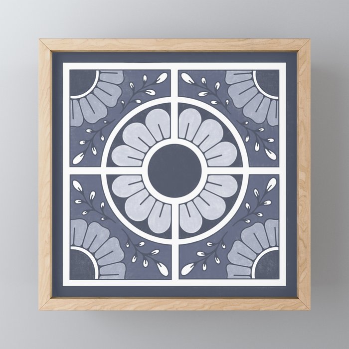 Blue Mandala Tile  Framed Mini Art Print