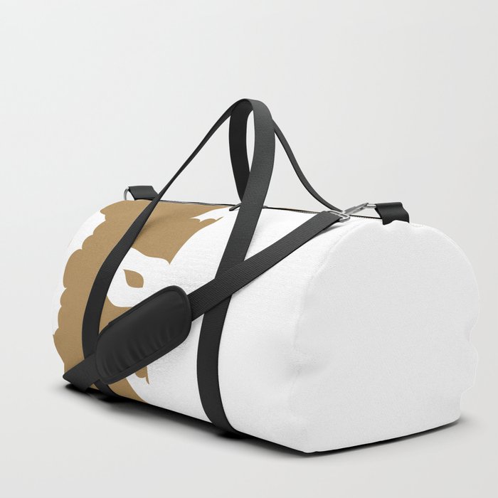 White Mask Silhouette on Gold Brown and White Vertical Split Duffle Bag