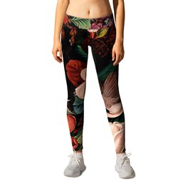 FLORAL AND BIRDS XIV Leggings | Painting, Jungle, Oldschool, Leaf, Animal, Nature, Garden, Pattern, Forest, Birds 
