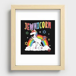 Rainbow Unicorn Cute Jew Menorah Happy Hanukkah Recessed Framed Print