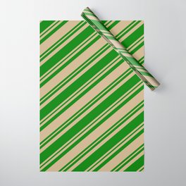 [ Thumbnail: Tan and Green Colored Lined Pattern Wrapping Paper ]
