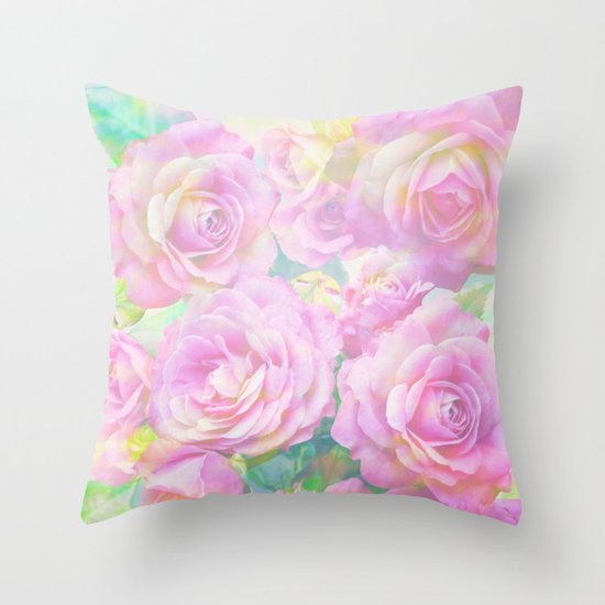 Lush, pink, painterly roses Throw Pillow by Thea Walstra Society6