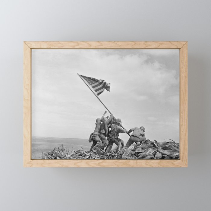 Raising the Flag on Iwo Jima - WW2 - 1945 Framed Mini Art Print