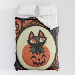 Happy Halloween Bettbezug | Bat, Kitty, Black, Pumpkin, Seasonal, Cat, Curated, Kitten, Fall, Ghost 