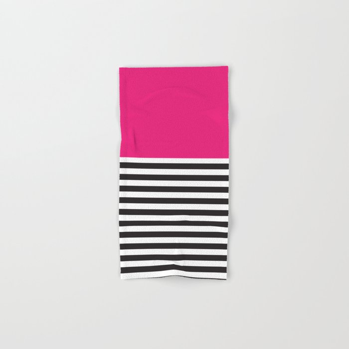 Hot Pink Magenta and Black and White Stripe Hand & Bath Towel