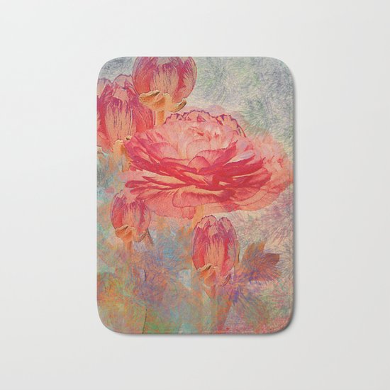 Vintage Ranunculus (8) Bath Mat