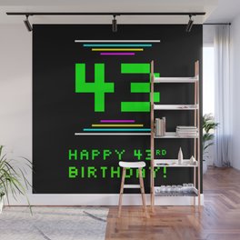 [ Thumbnail: 43rd Birthday - Nerdy Geeky Pixelated 8-Bit Computing Graphics Inspired Look Wall Mural ]