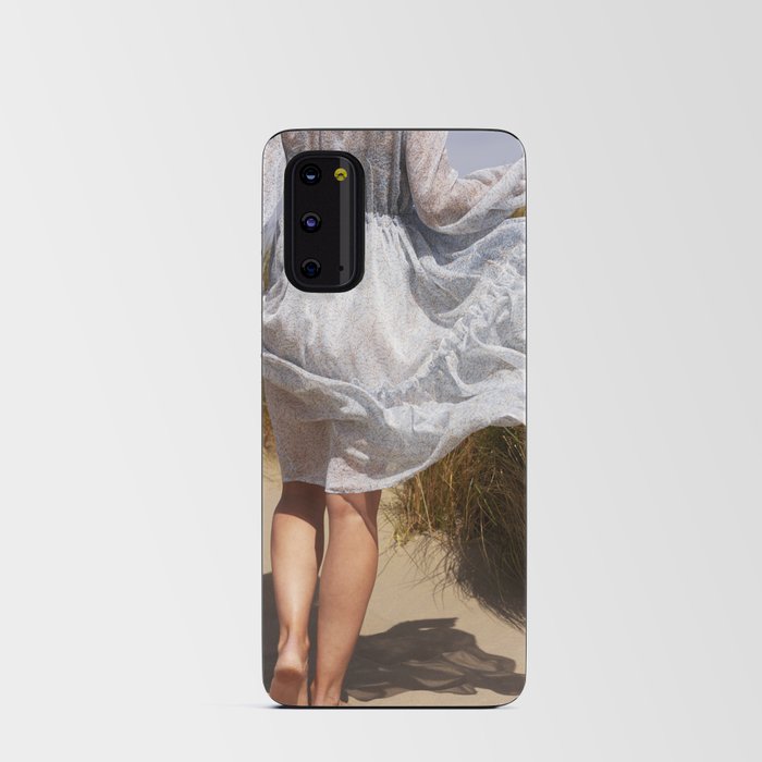 Lady in a blue dress wandering through the dunes | fashion Android Card Case