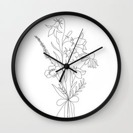Small Wildflowers Minimalist Line Art Wall Clock