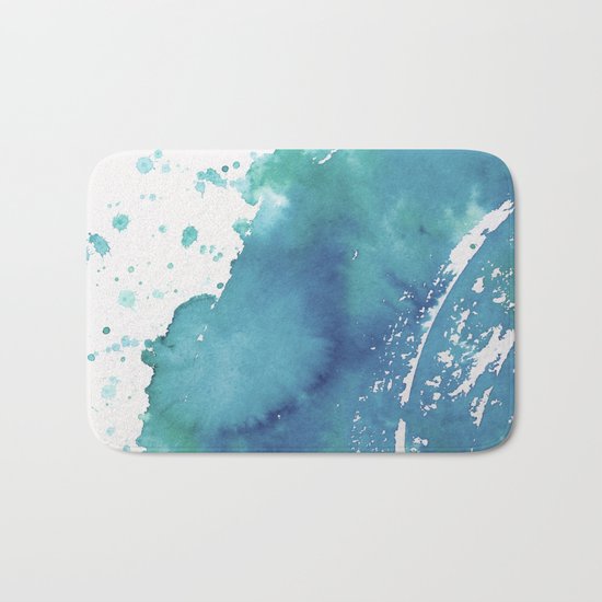 BLUE + GREEN WATERCOLOUR LAYER AND SPLATTER Bath Mat
