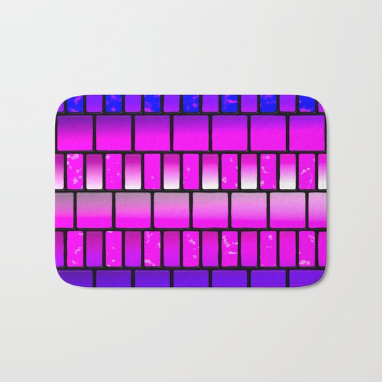 Pink and Blue Offset Tiles Pattern Bath Mat