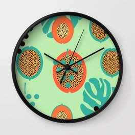 Grapes and tropical fruits Wall Clock | Leaves, Summertime, Graphicdesign, Abstract, Cool, Fresh, Monstera, Juicy, Fruity, Grape 