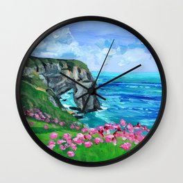 Cliffs of Moher Wall Clock | Impressionist, Ocean, Pastel, Circle, Sky, Landscape, Sea, Painting, Acrylic, Coast 