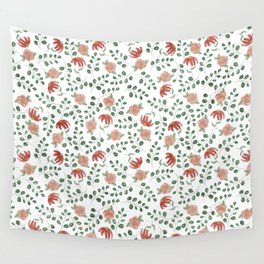 Botanical watercolor Pattern Daises and Roses Wall Tapestry
