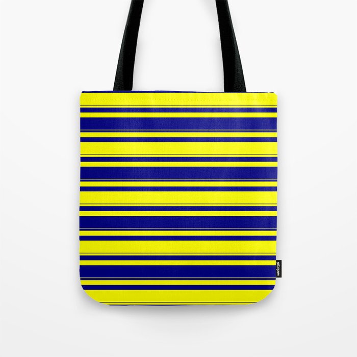 Yellow & Blue Colored Lined/Striped Pattern Tote Bag