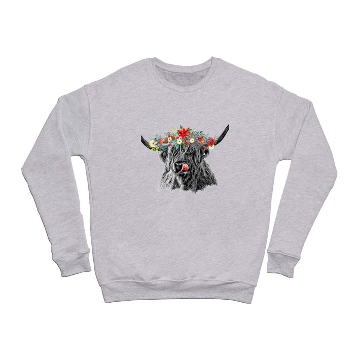 Baby Highland Cow with Flowers Crown Crewneck Sweatshirt