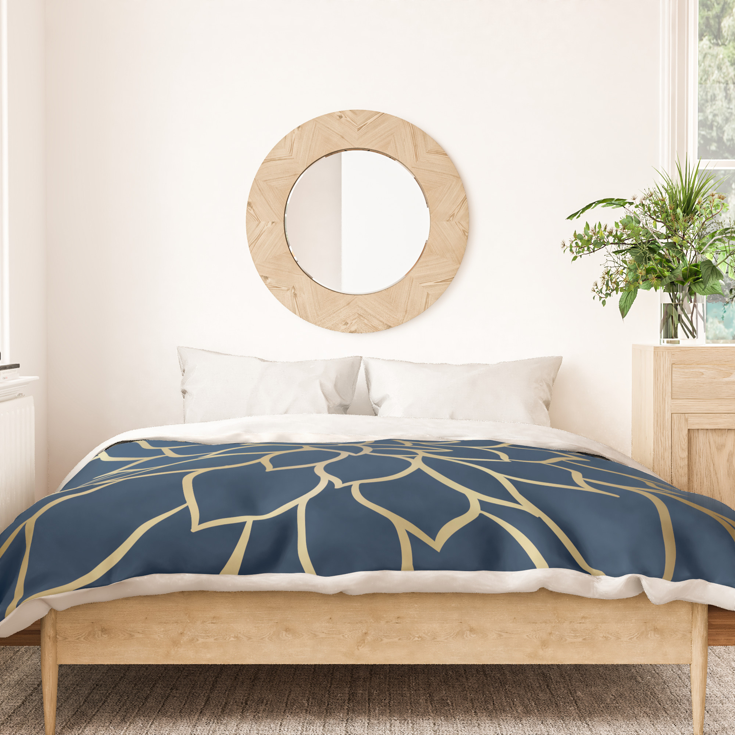 Navy Blue and Gold by Megan Morris on Synthetic Duvet Covers Line Art Floral Prints