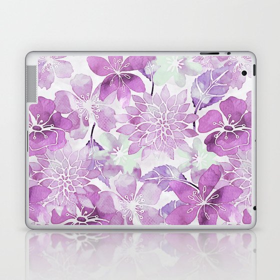 Soft Pink Pastel Watercolor Flower Pattern Laptop & iPad Skin